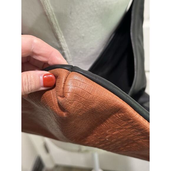 Black Brown Soft Textured Pebbled Leather Boho Bag Large Hobo Handbag Satchel - Picture 9 of 10